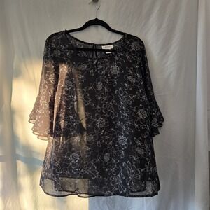 Avenue Alex Double Flutter Top‎ Floral Print Women's 20 Sheer Romantic Fairy